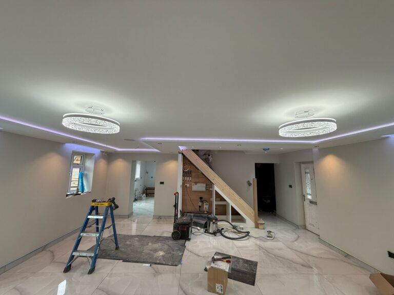 Electrical ceiling lights installation in a bedroom